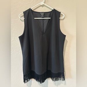 Ann Taylor Black V-Neck with Fringe Tank Top